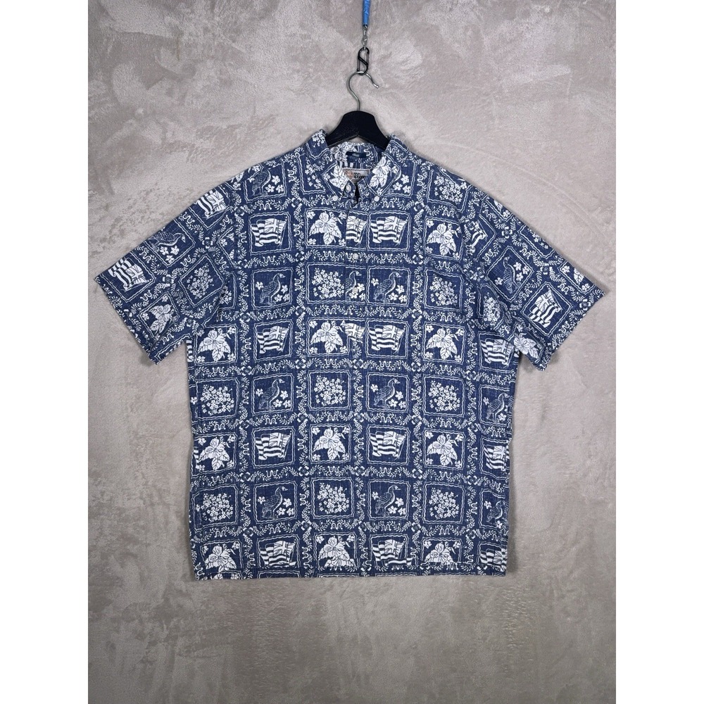 Reyn Spooner Lahaina Sailor Aloha Shirt Mens Large Blue Hawaiian Classic Print